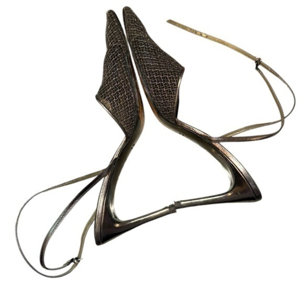 ▶️ Yves Saint Laurent ◀️ YSL 90’s Luxor Metallic Mesh Slingbacks. 9